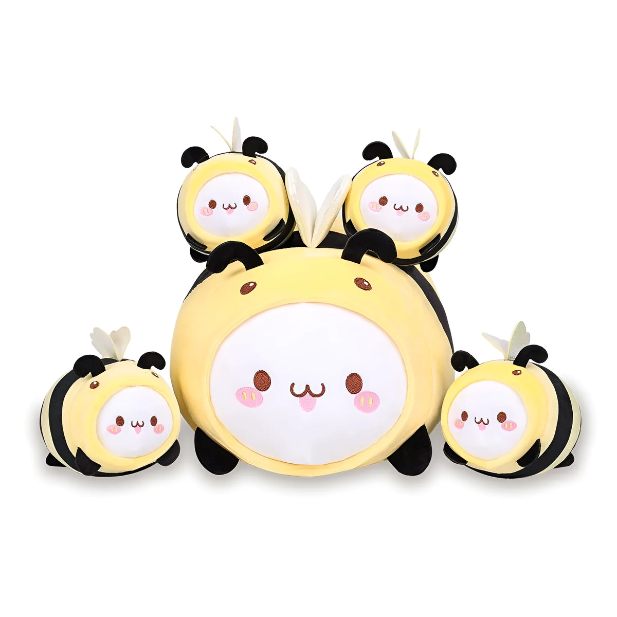 Cute soft kitten snack pillow in bee suit, 40cm large and 10cm small, for children aged 4-6 years.