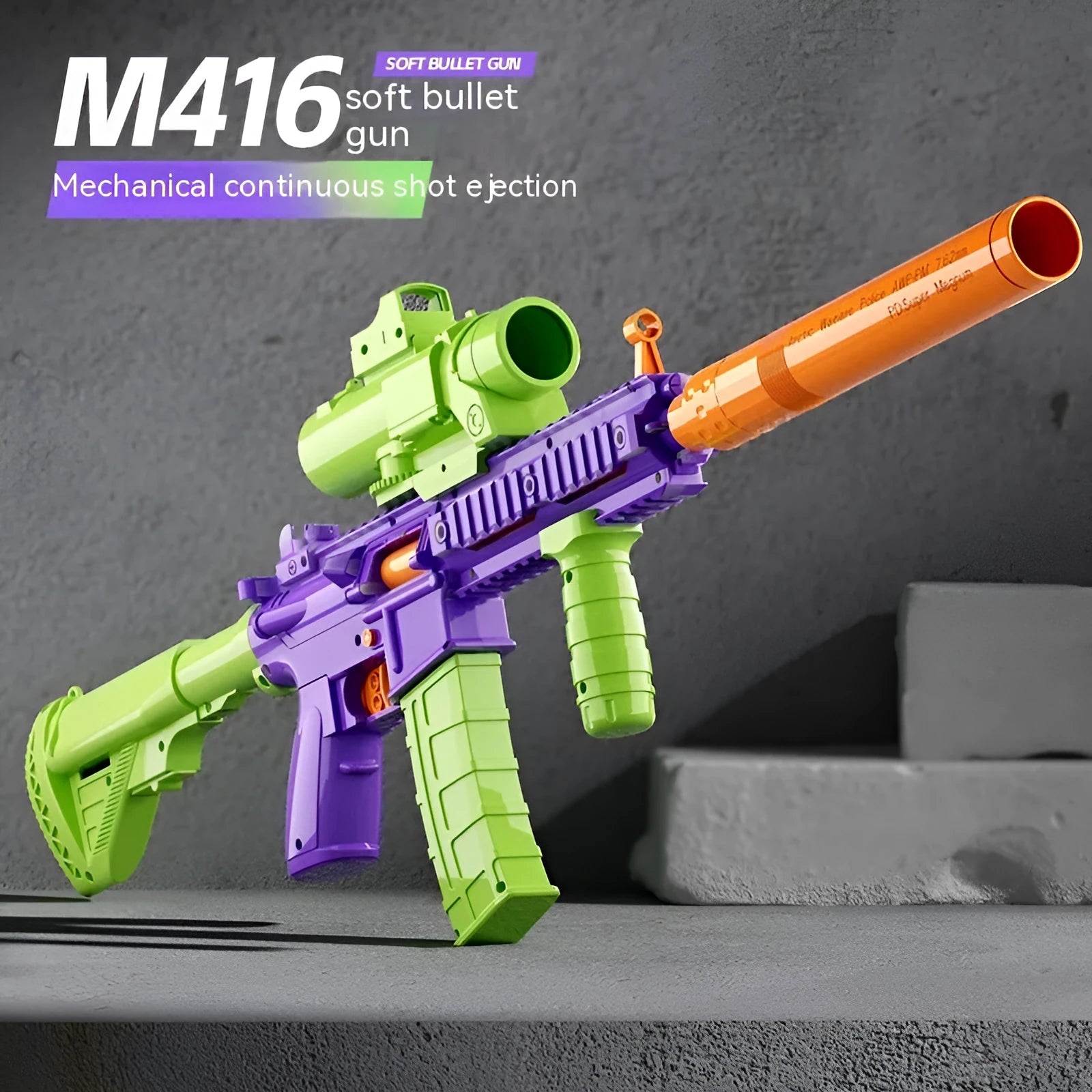 Plastic M416 radish gun soft bullet toy with throwing shell mechanism and orange warheads