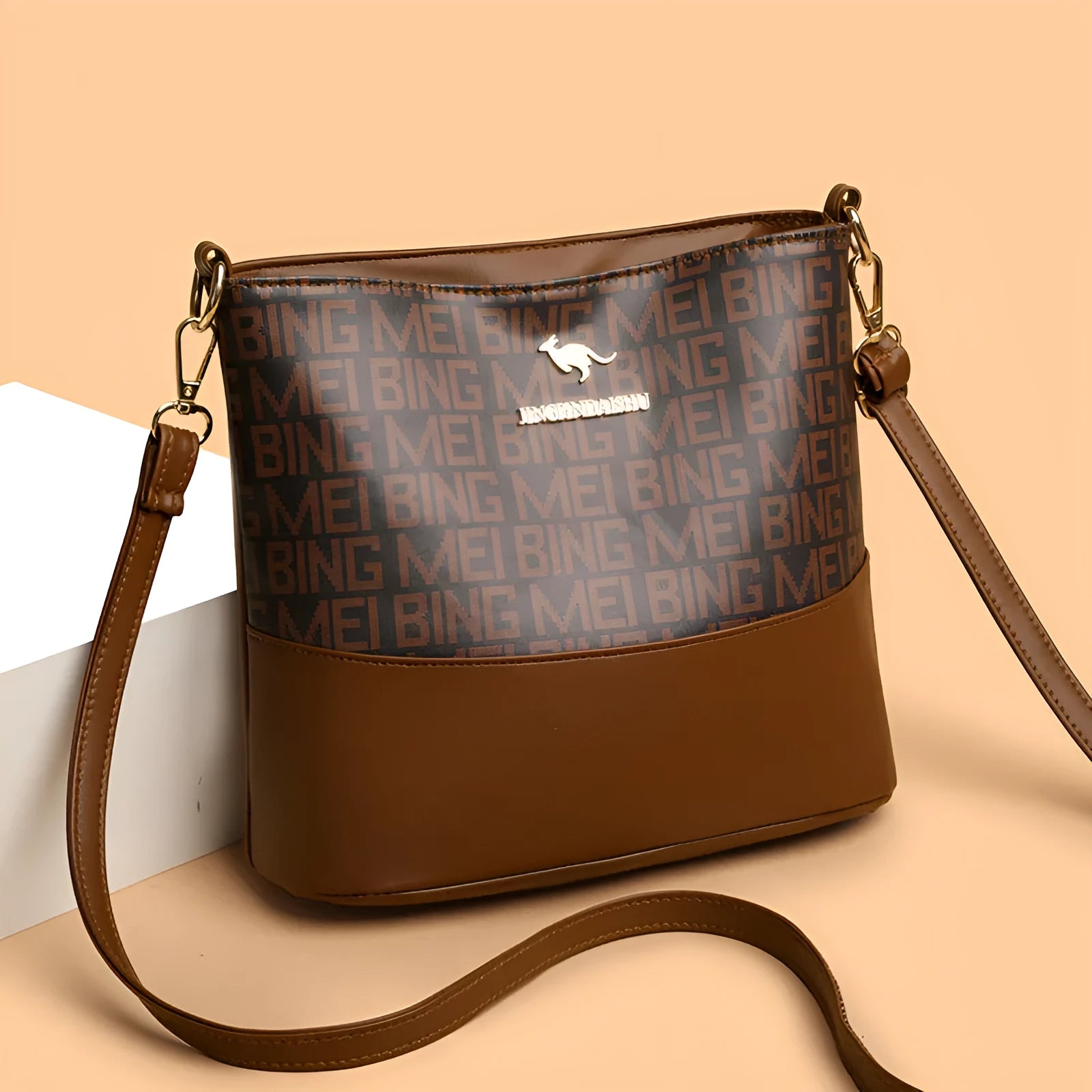 Brown retro messenger bag with multiple compartments and urban simplicity style