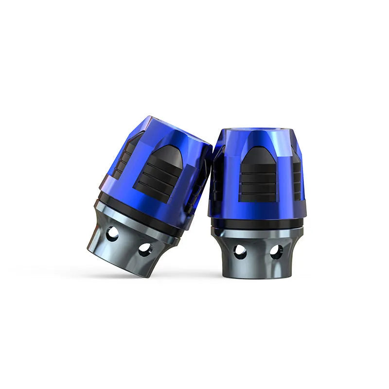 Pair of anodised aluminium alloy fork cups for vehicle front axle modification in choice of colours.