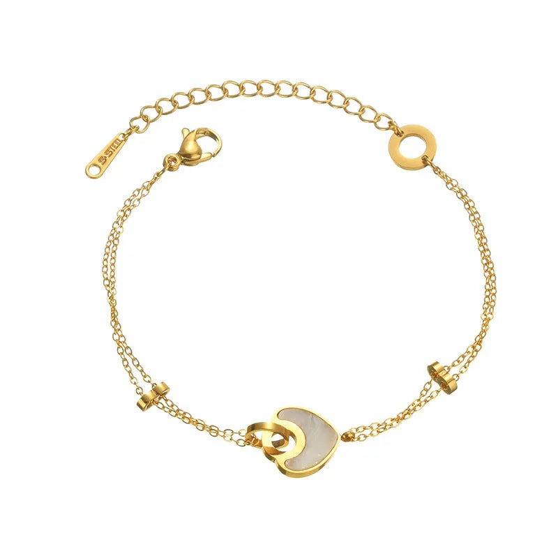 Women's stainless steel heart bracelet with double layers and electroplated resin finish