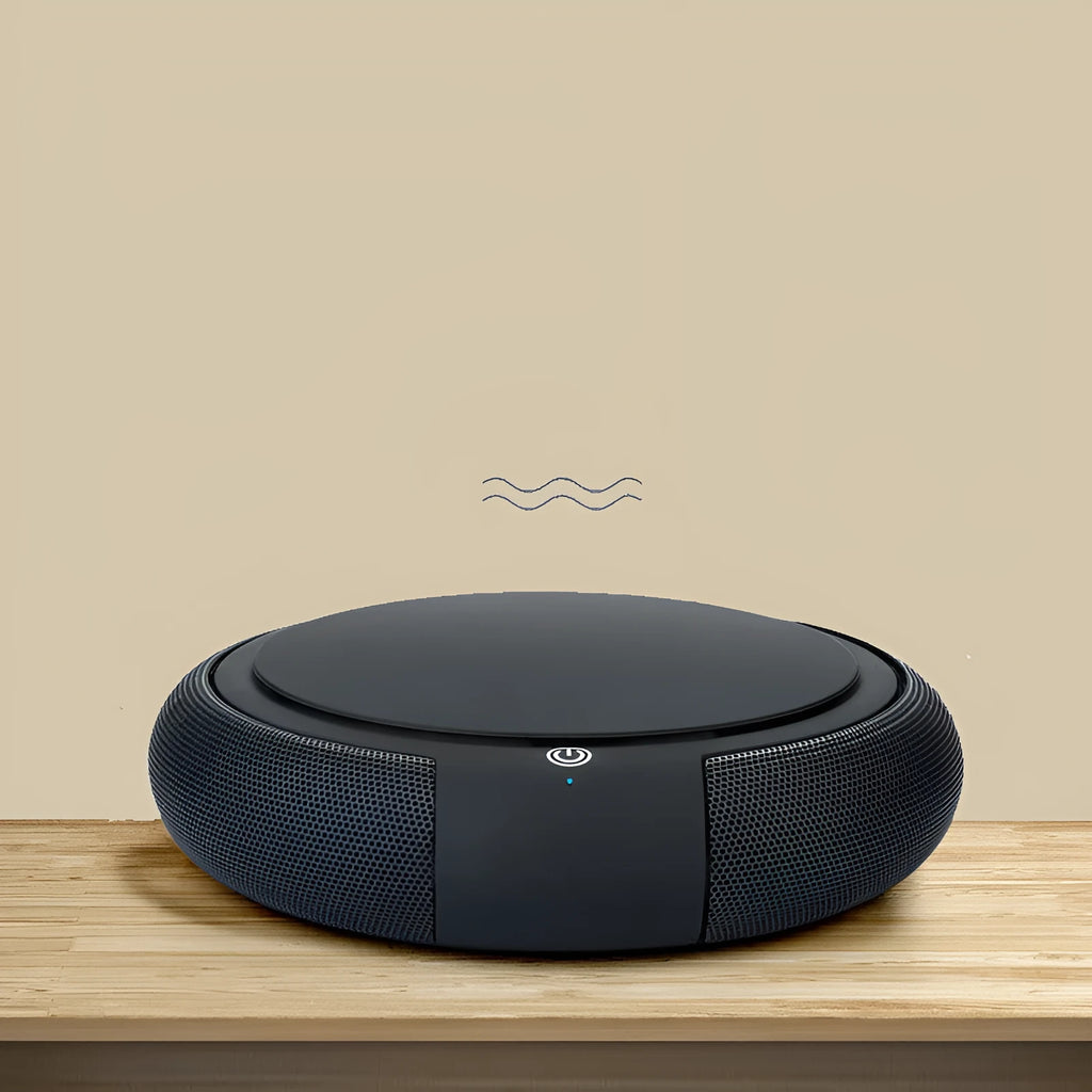 Portable car air purifier in black and white, ABS plastic, 155x42mm, USB powered, negative ion technology