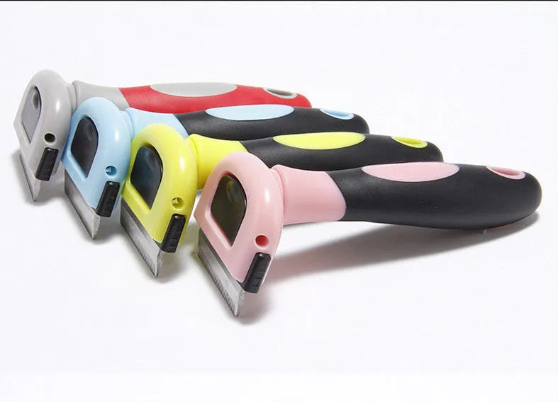 Removable ABS pet hair removal comb for long straight-haired dogs, available in blue or pink