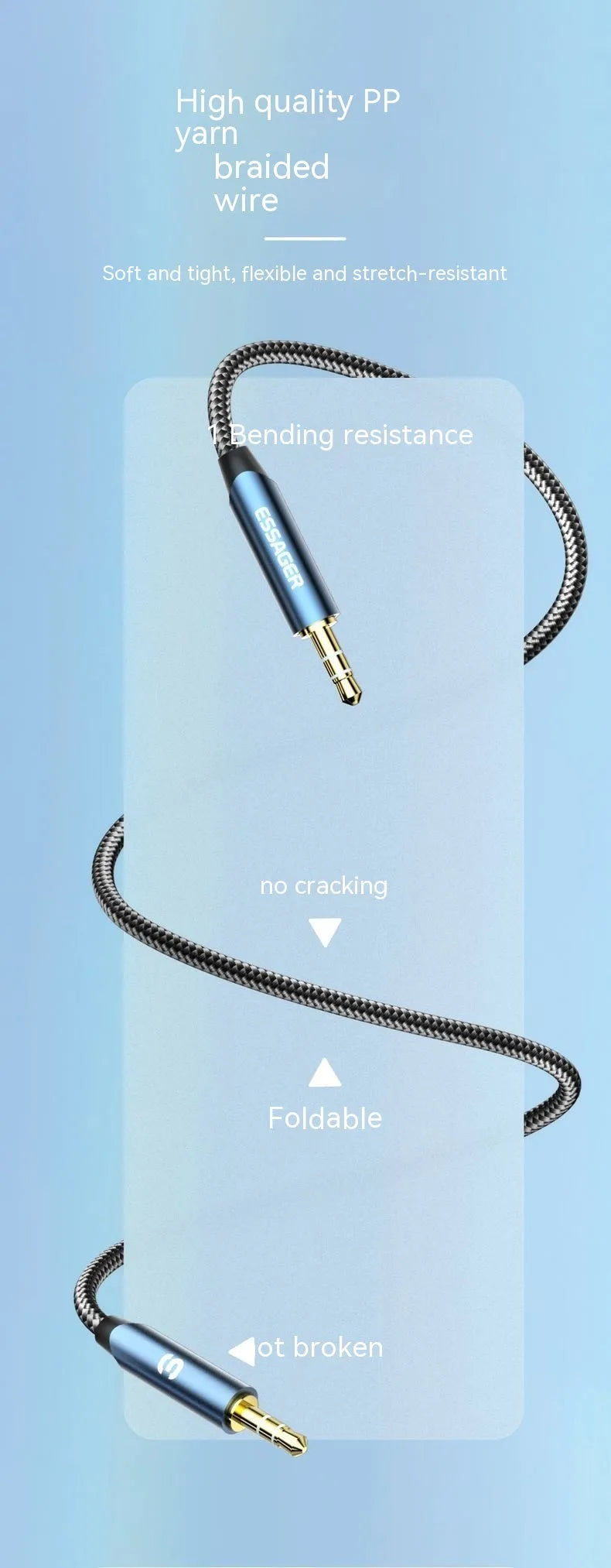 Dark grey 3.5mm public-to-public audio cable with gold-plated connectors for cellphone and vehicle sound equipment