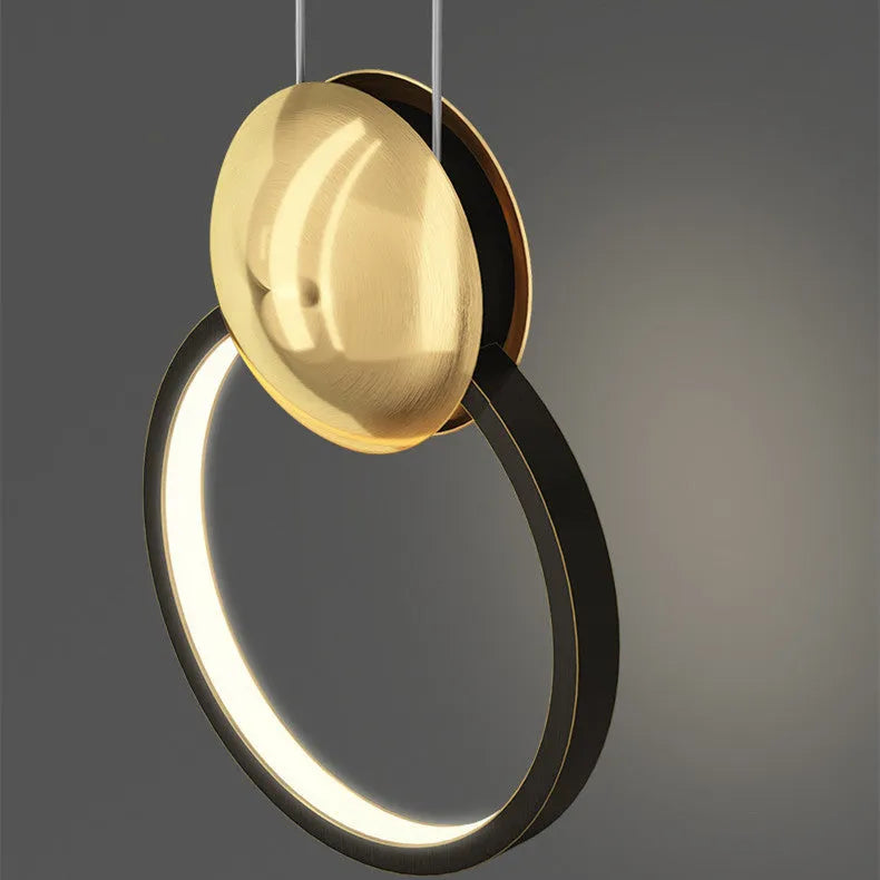 All copper moon shadow bedside chandelier with trichromatic LED, adjustable height, black finish