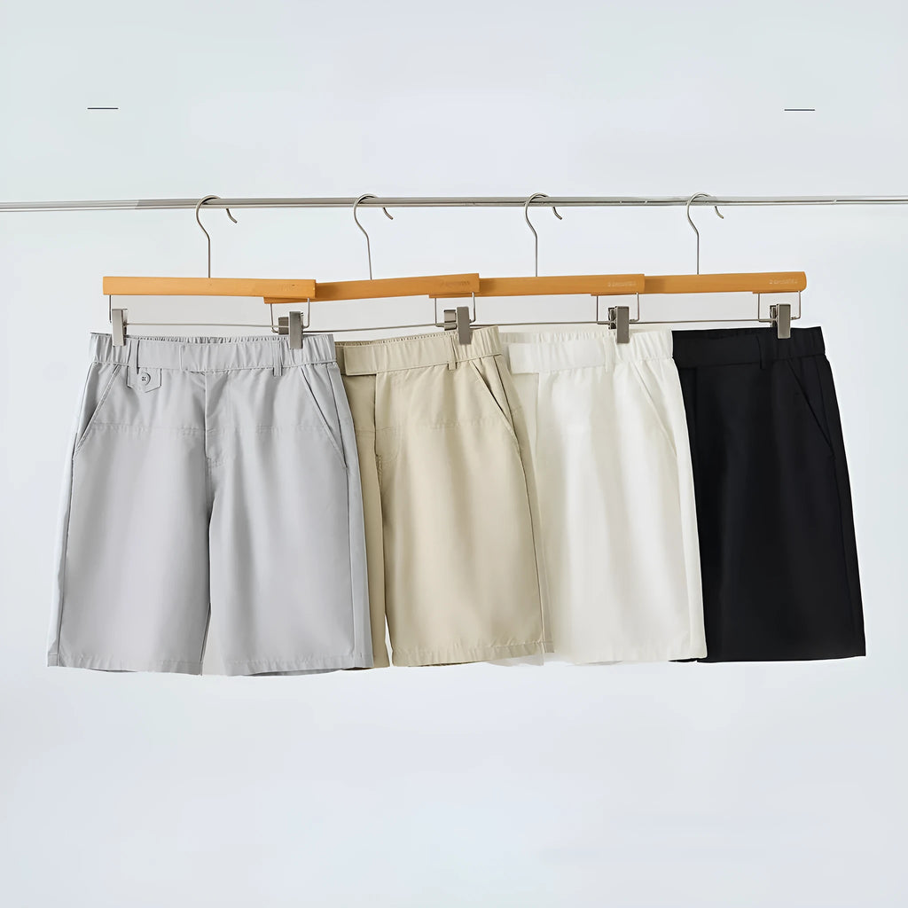 Men's light blue casual cotton blend shorts with a loose fit, shown on a hanger.