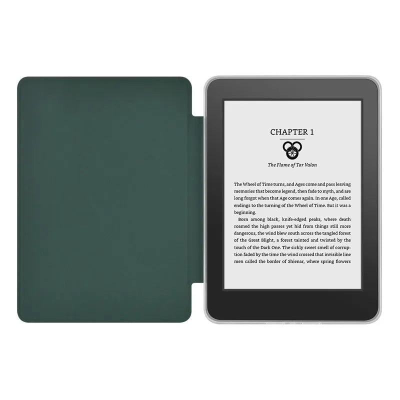 Magnetic acrylic imitation leather Kindle Paperwhite protective cover in Dark Night Green, flip design, 16.8cm x 11.7cm x 1cm