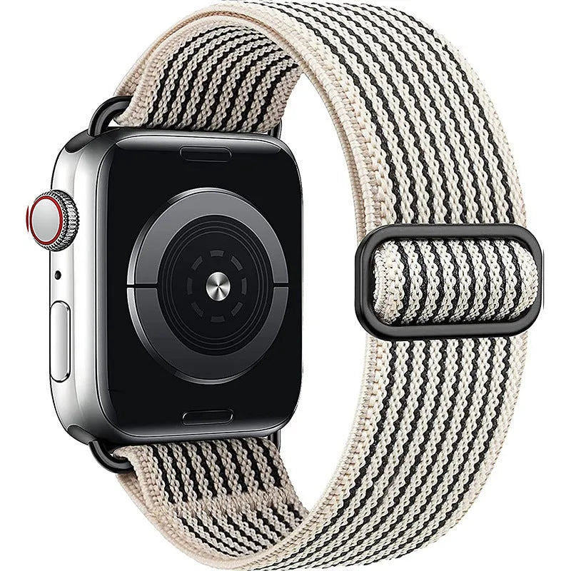 Ethnic style adjustable buckle elastic nylon woven strap for Apple Watch in black and white ethnic pattern