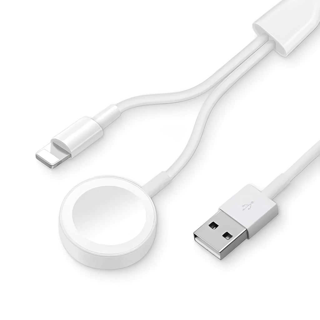 White two-in-one wireless charger with USB interface for device charging