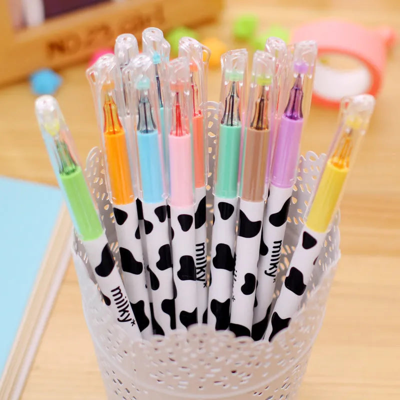 Box of 12 multi-colour cow design gel pens with 0.38 mm fine tips.