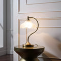Gold copper and glass bedside lamp 23cm diameter 42cm height on table