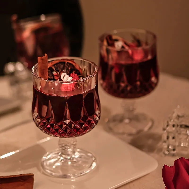 Glass goblet aromatherapy candle with French mulled wine style and jelly crystal design