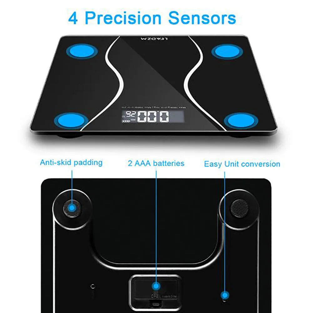 Black electronic household scale with digital display for weight measurement up to 180kg