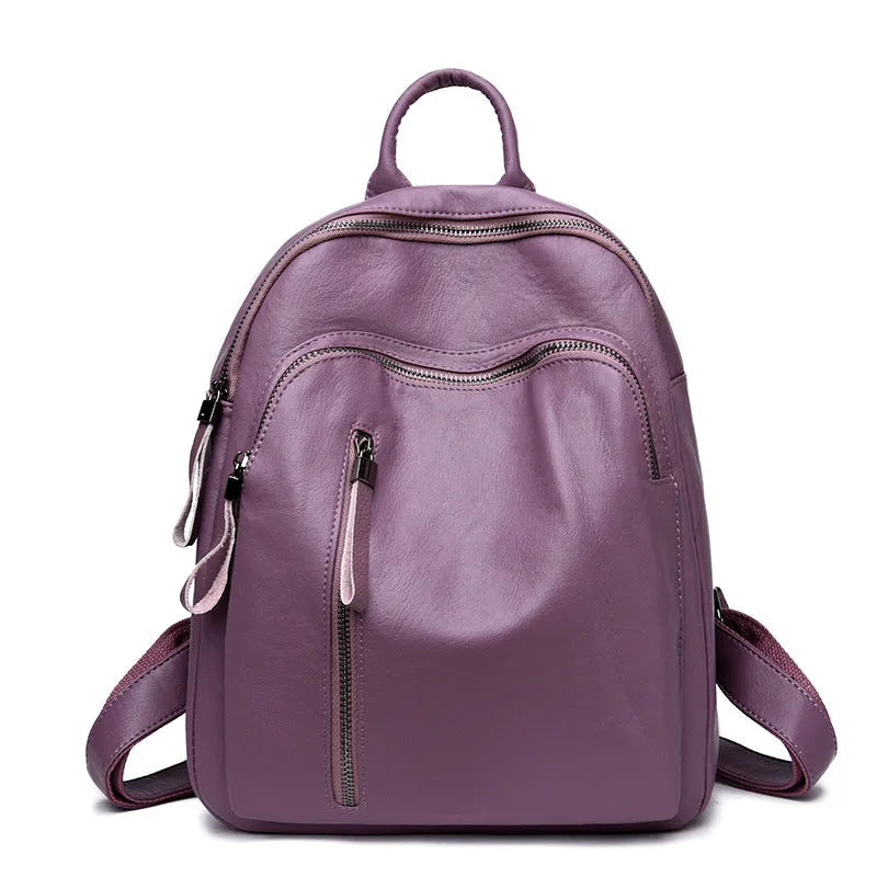 Korean PU backpack for women, colour-contrast design, double shoulder straps, available in black