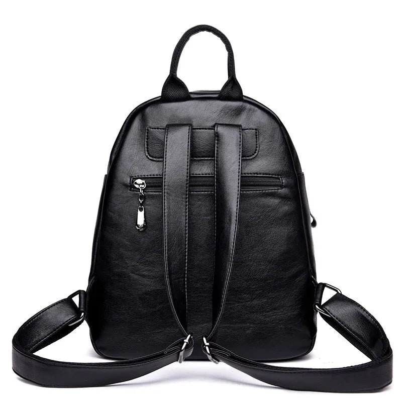 Korean PU backpack for women, colour-contrast design, double shoulder straps, available in black