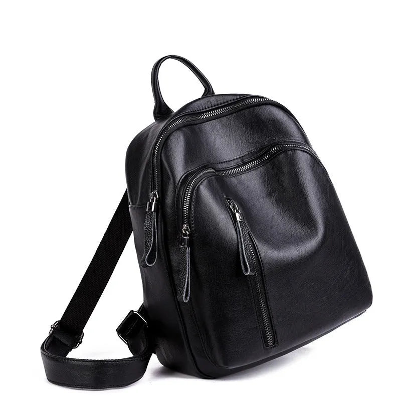 Korean PU backpack for women, colour-contrast design, double shoulder straps, available in black