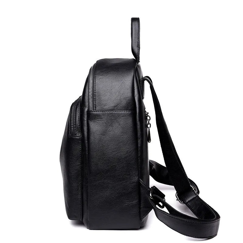 Korean PU backpack for women, colour-contrast design, double shoulder straps, available in black