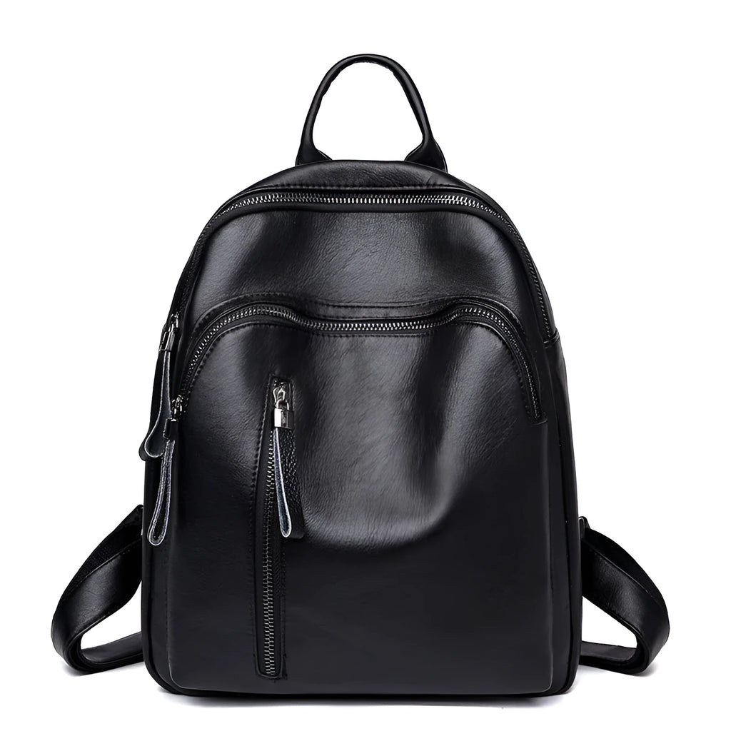 Korean PU backpack for women, colour-contrast design, double shoulder straps, available in black