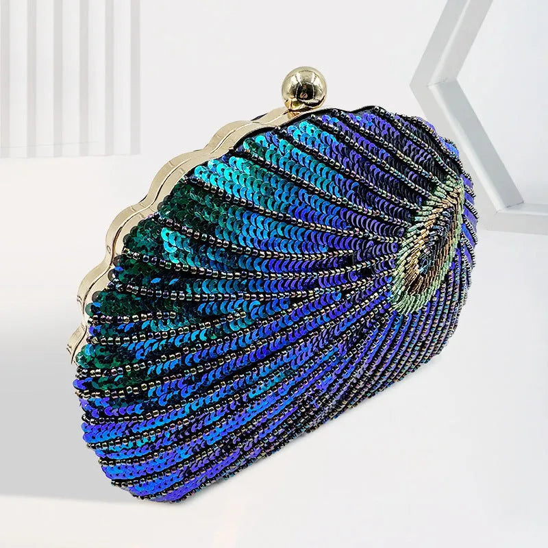 Women's vintage beaded one-shoulder crossbody chain handbag in silk surface polyester with hard three-dimensional shape