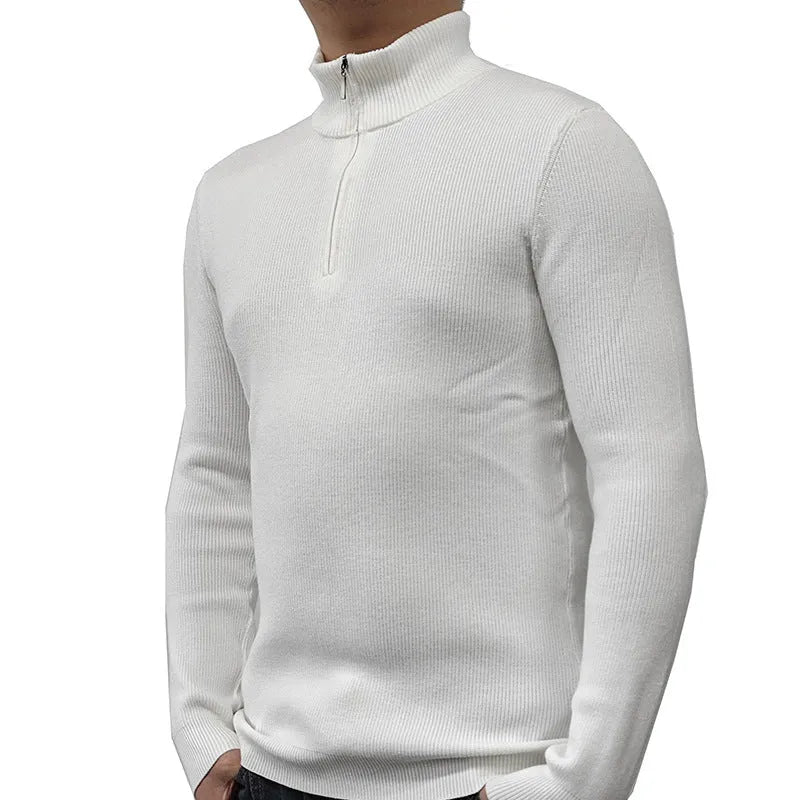 Men's British style half-turtleneck zipper sweater in cotton blend fabric for spring and autumn
