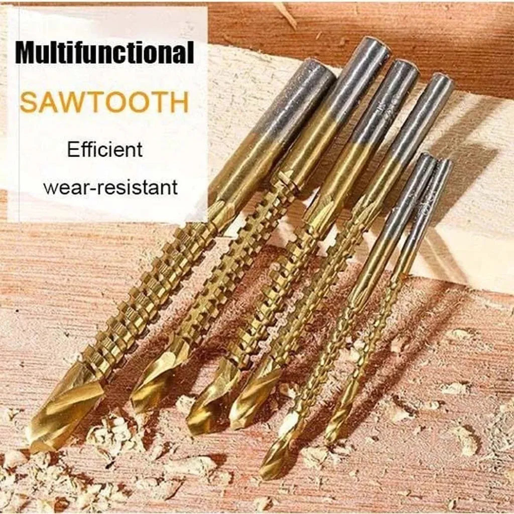 6-piece high-speed steel brad point woodworking drill set with sizes 3 to 8mm