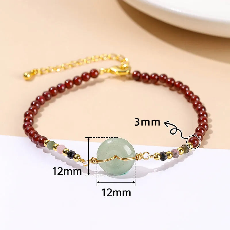 Crystal agate bracelet with garnet safety buckle clasp and round beads