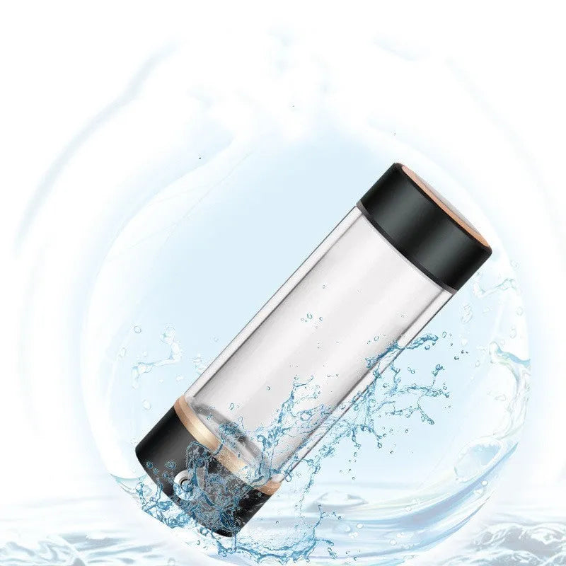 380ml hydrogen water ionizer bottle, 22cm x 7cm, glass or PC body, Black Blue Camel Red Silver