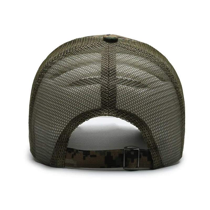 Tactical camouflage baseball cap with adjustable velcro strap and cotton dome crown