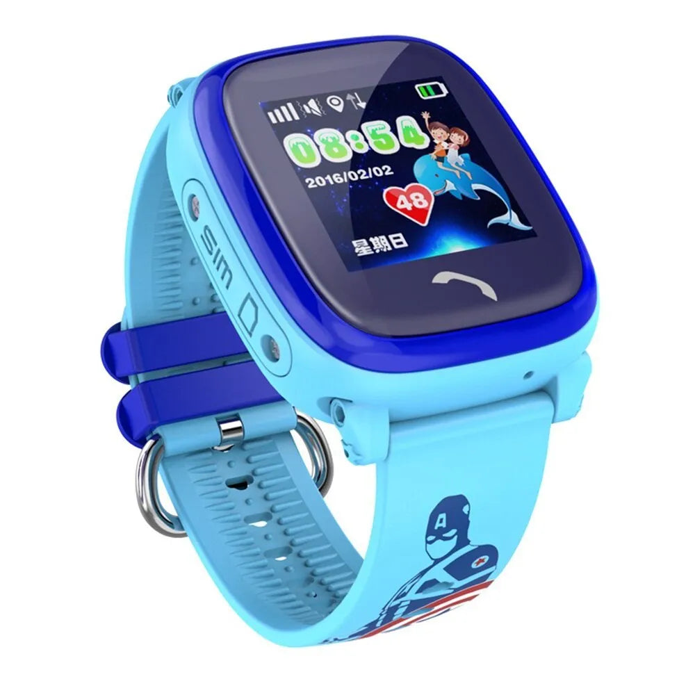 DF25 blue children's waterproof smart watch with touch screen on silicone wristband