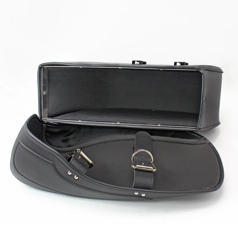 Retro style black PU leather motorcycle saddle bag side box mounted on a bike