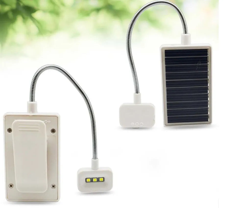 White solar-powered garden lamp with plastic shade and a single LED light, showing a solar panel on top.
