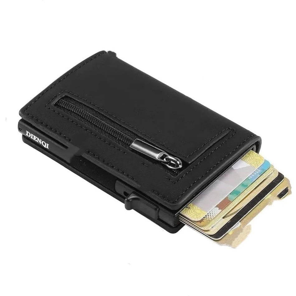 Ancient carbon fiber pattern men's wallet in genuine leather with anti-theft swiping protection, black colour