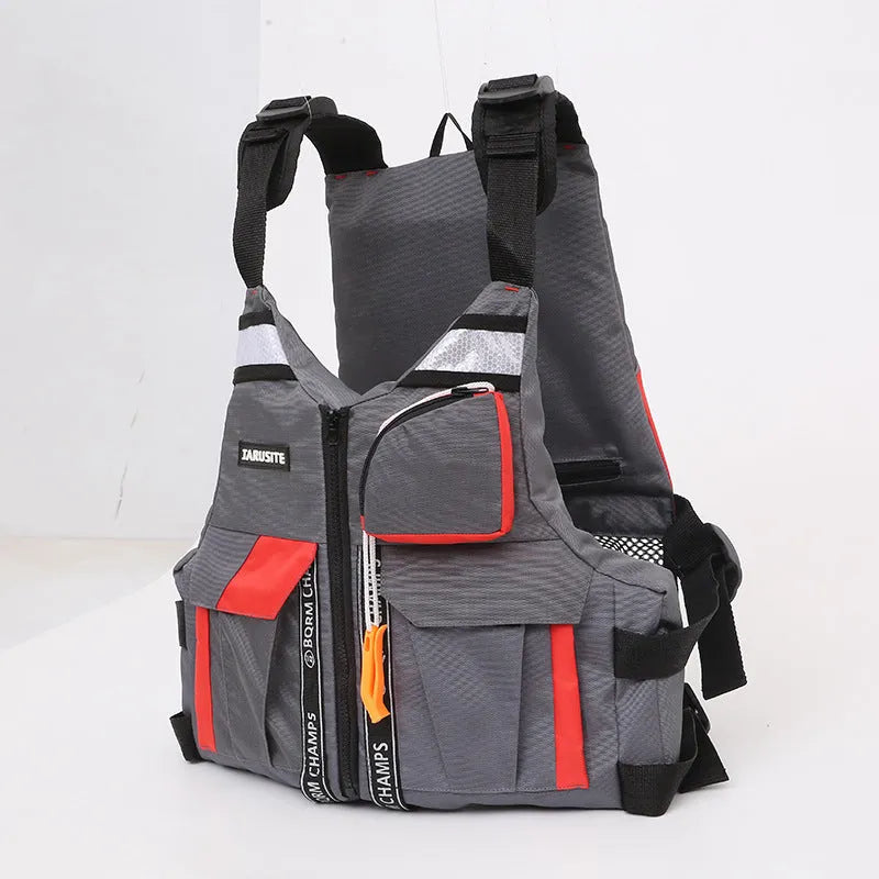 Grey-red Oxford cloth thin swim vest, one-size unisex life jacket for fishing and water use