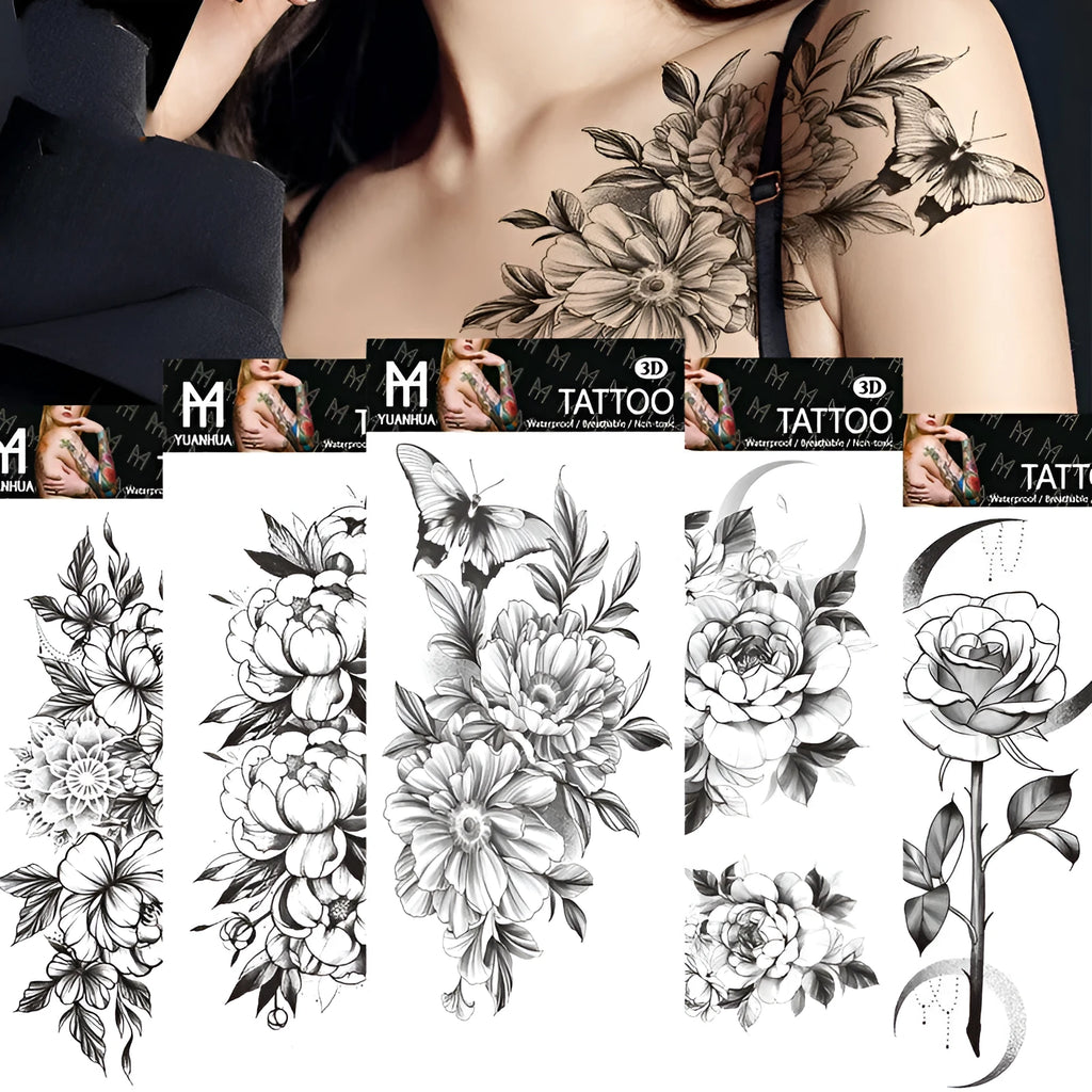 Waterproof flower tattoo stickers, water transfer printing, plain geometric design, six styles and set option