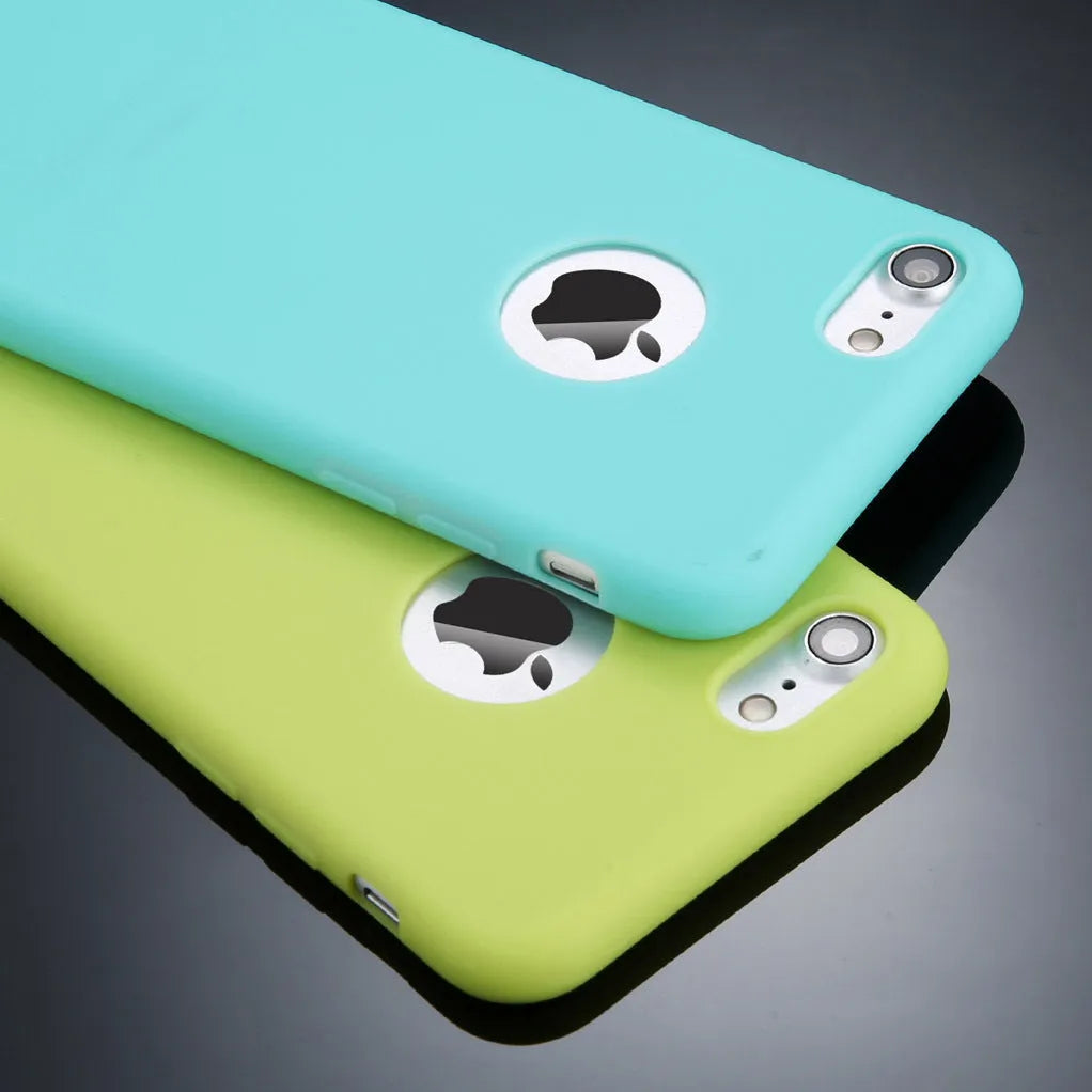 Candy colour soft silicone TPU phone case for Apple iPhone on a plain background
