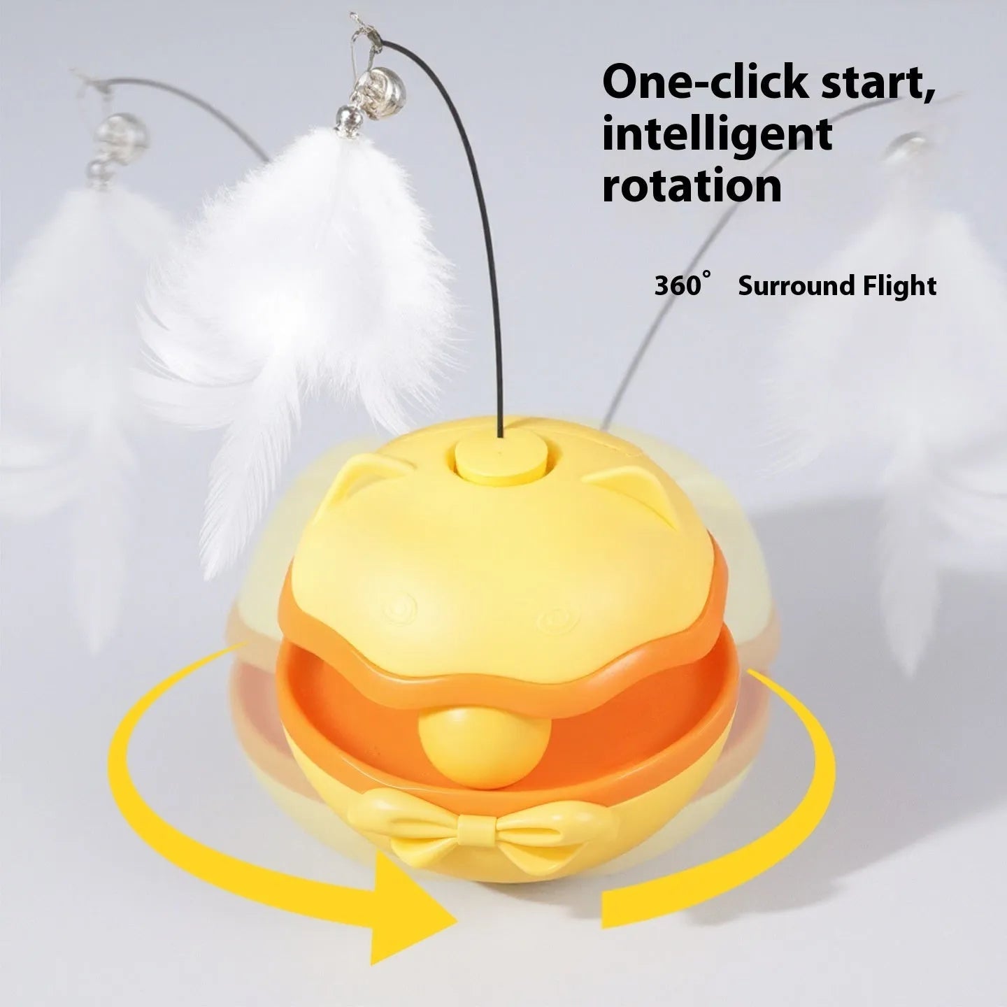 Electric automatic rolling cat teaser toy in lemon yellow, sky blue, or soft fog grey.