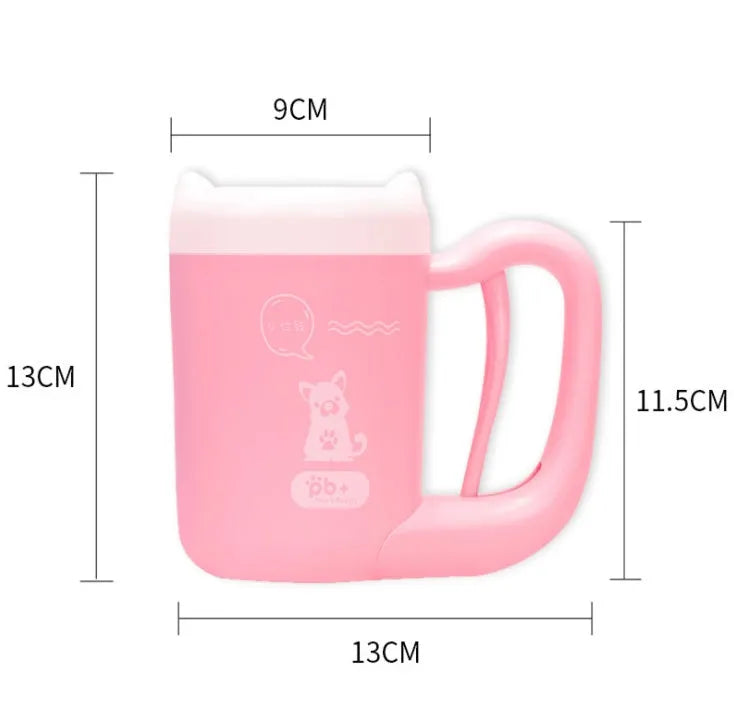 Blue pet paw cleaning cup with silicone brush for small dogs and cats on white background