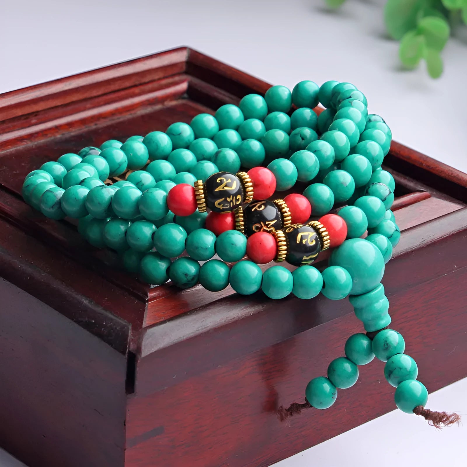 108 beads turquoise meditation bracelet with 6mm synthetic stone powder round beads