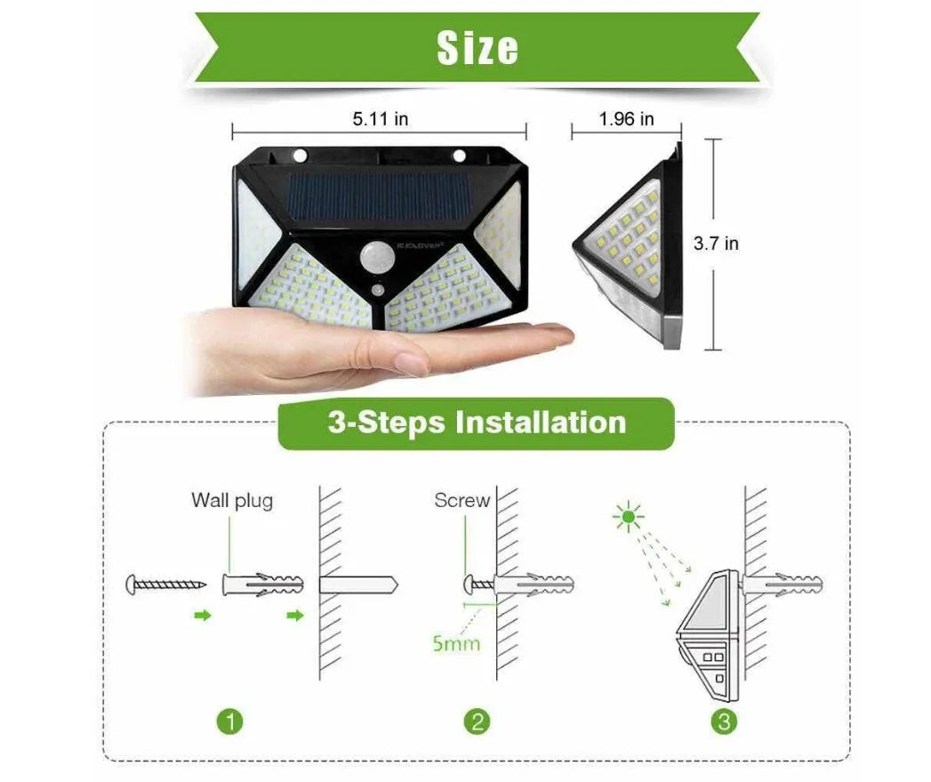 Solar powered body sensor wall lamp with 100 LED in a courtyard setting