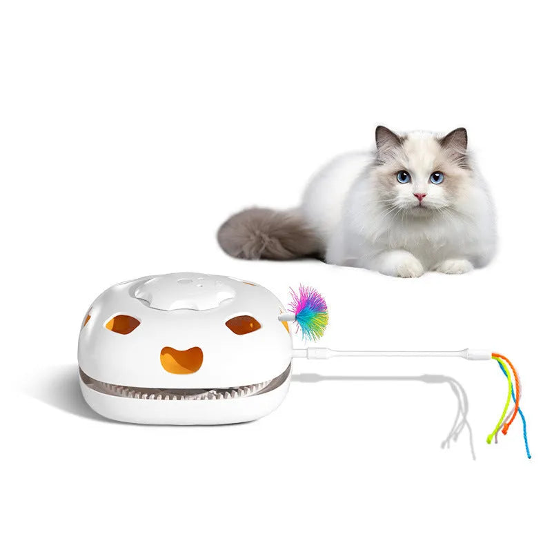 Plastic cat teaser wand toy with feather attachments measuring 19.8cm long