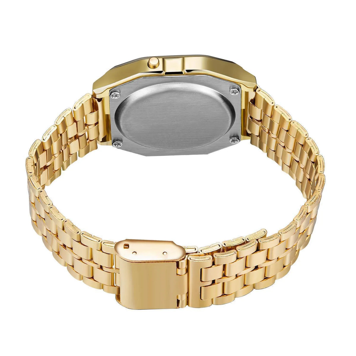 WR F91W electronic watch with stainless steel band and square plastic dial