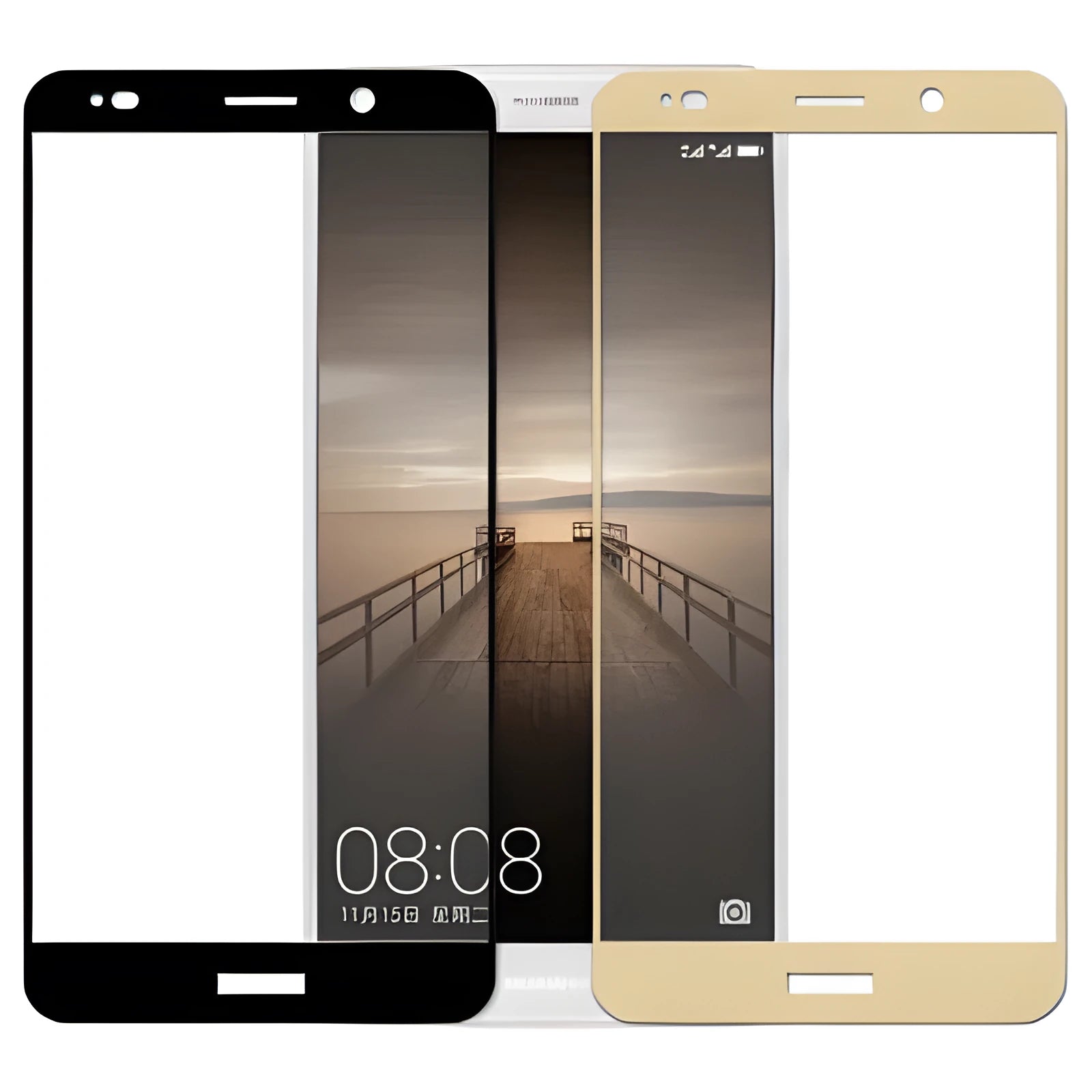 HUAWEI Mate 10 toughened glass screen protector in Black, Gold, or White colours showing full screen coverage