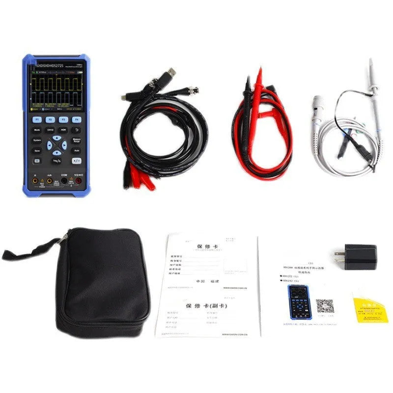 Owon HDS272 handheld digital oscilloscope for automotive diagnostics with probe and accessories