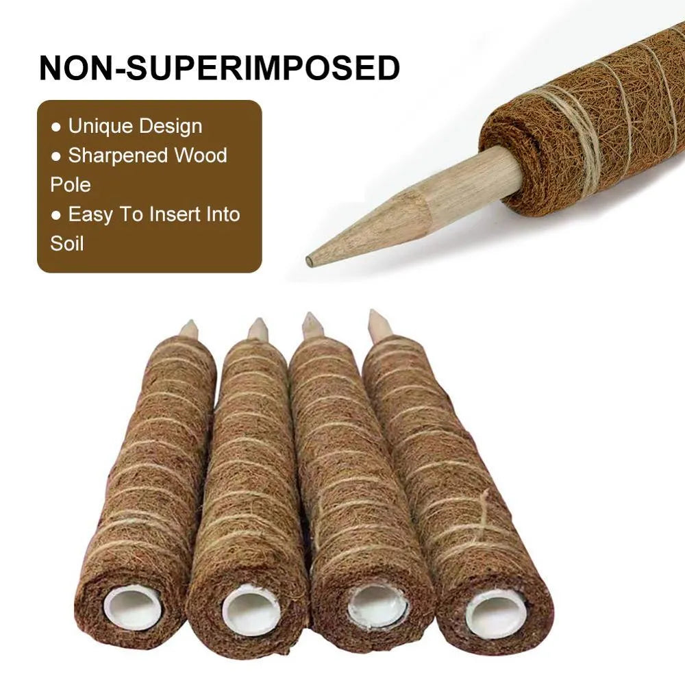 Coconut palm moss pole plant support stick, 17.7 inch wooden pole with natural coconut fibre wrap