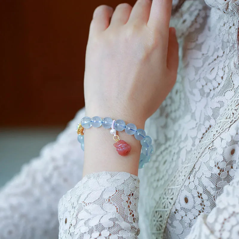 DIY aquamarine bracelet kit with Chinese fox motifs showing three colour variations for women