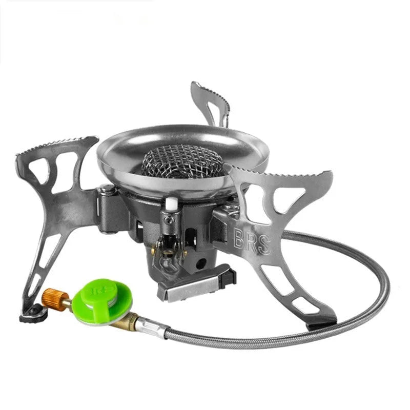 BRS-15 silver windproof camping gas stove, stainless steel and copper alloy, 186x86mm expanded, 313g