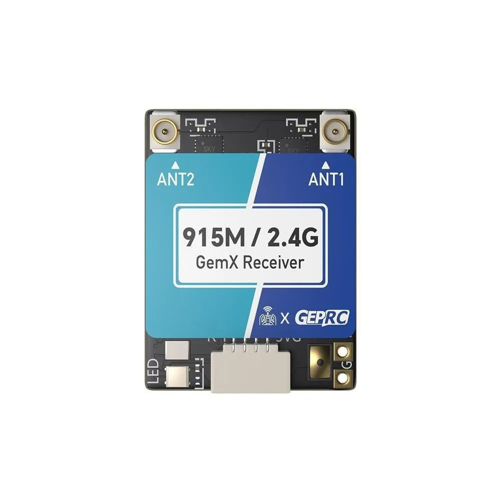 ELRS 915M and 2.4G dual-band FPV radio receiver with two T-shaped antennas and installation accessories
