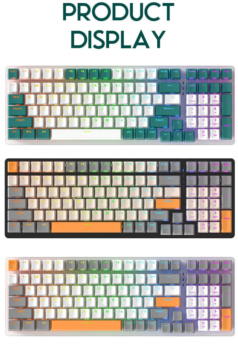 100-key wired mechanical gaming keyboard, ABS plastic, USB, 1.5m cable, 37x13.5x3.5cm, Bee Light green Shimmer