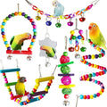 Seven-piece wooden parrot toy set for bird cage accessories, supplied as one pack for parrots and birds