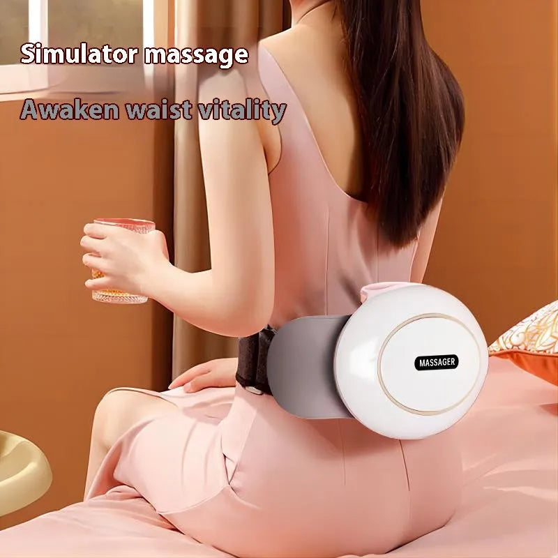 White portable abdominal massager with touch controls on a table